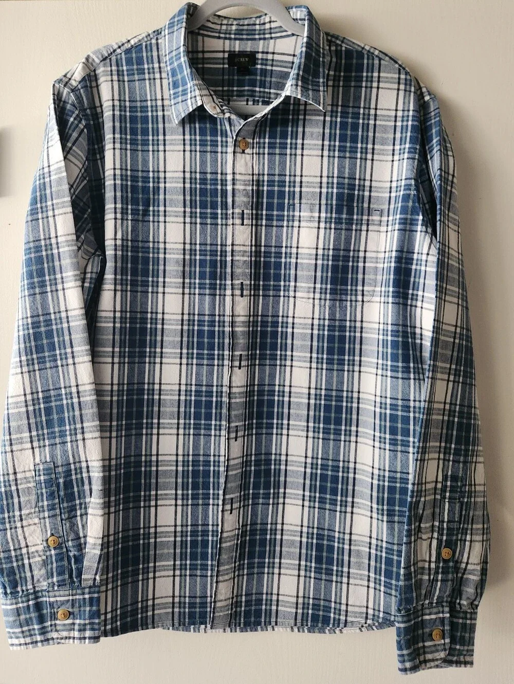 J Crew Button Down Blue White Plaid Men's Size XL EUC $27